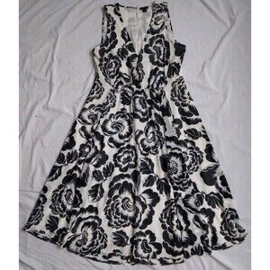 Ann Taylor Black White Floral Dress Midi Cottagecore Feminine Women's Large